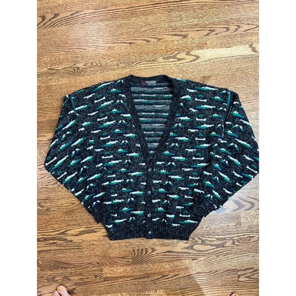 Vintage Scandia Mens Black Knit Button Up Sweater Cardigan - Picture 9 of 13